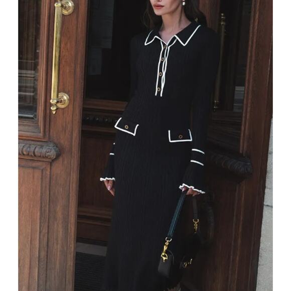 Chicgenes Lenore Carter Vintage Style Midi Dress, Black - Picture 3 of 4